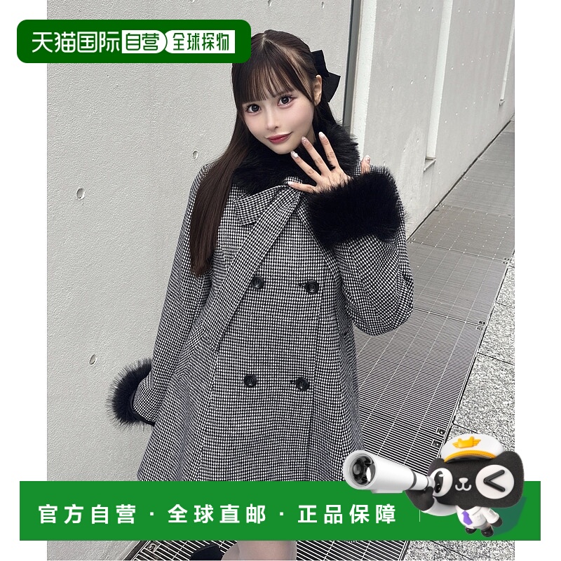 1h可退 日本直邮one way 女装 宽松仿羊毛外套 可拆卸毛领蝴蝶结