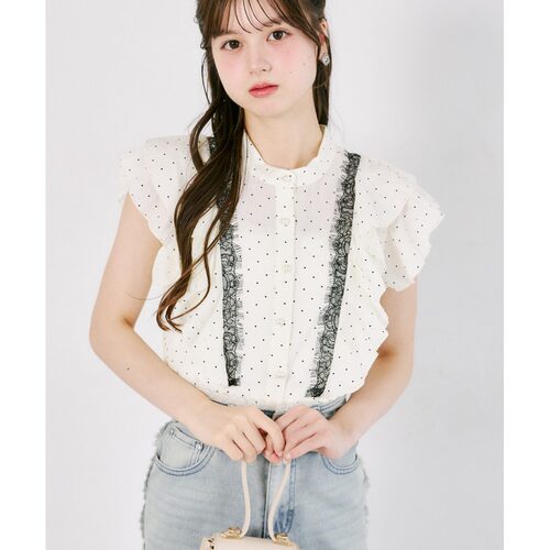 日本直邮tocco closet 女装 法式波点蕾丝荷叶边衬衫 186209183