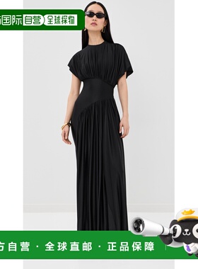 香港直邮Rabanne 女士 褶皱长款连衣裙 black黑色 舒适时尚
