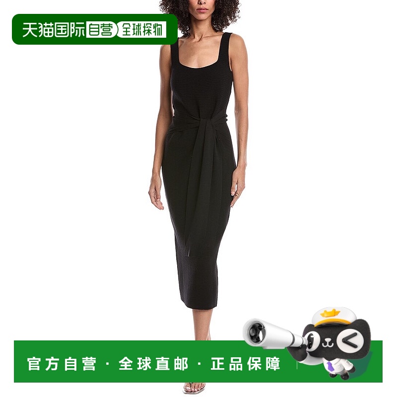 自营Toccin Elia Tie Front Sash Wool-Blend Dress - black 美国