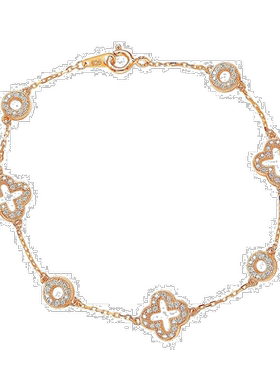 自营 Suzy Levian Rose 纯银白色方晶锆石三叶草和圆形手链 - 粉