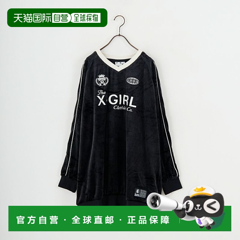 1h可退 日本直邮X-girl 女装 绒感游戏衬衫裙 半拉链设计 袖部撞