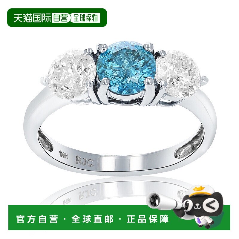 自营 vir jewels2 克拉 3 石蓝色和白色钻石订婚戒指 14K 白金 -