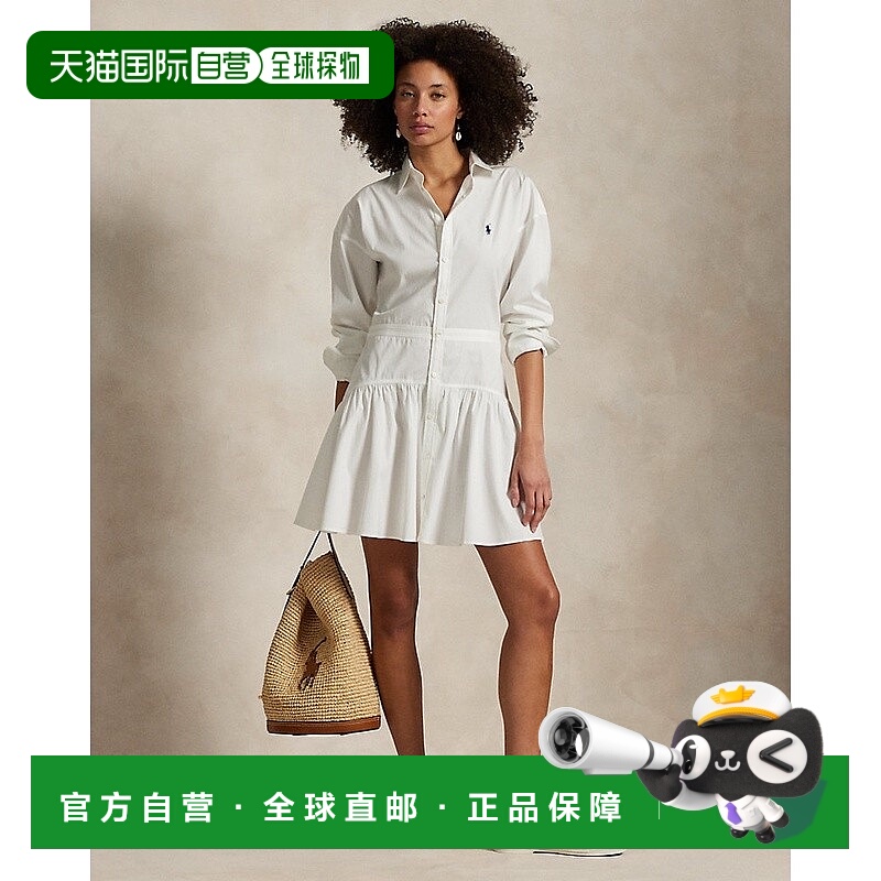 欧洲直邮RALPH LAUREN拉夫劳伦 Polo棉质府绸拼接衬衫式连衣裙