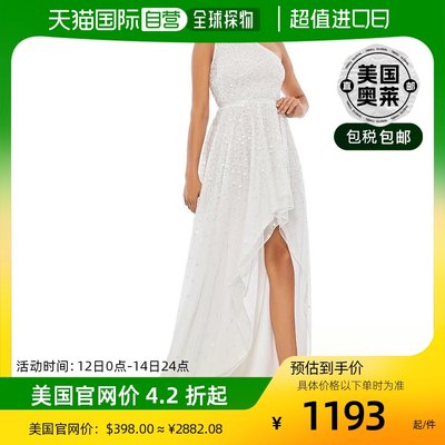 mac duggal女士 Sequined Long Evening Dress white 【美国奥莱