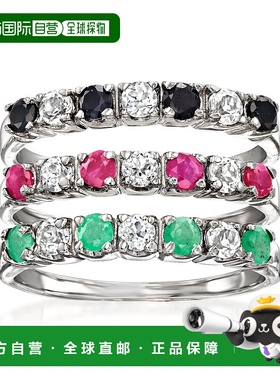 自营Ross-Simons 多宝石珠宝套装：3 枚 925 纯银戒指 - 绿色 【