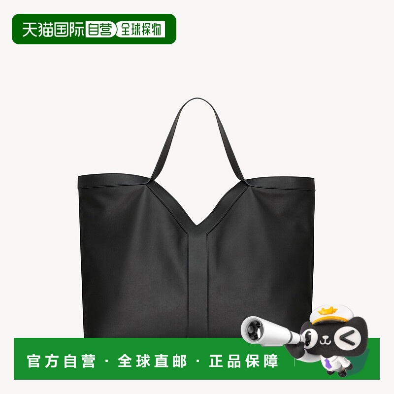 自营欧洲直邮YSL圣罗兰 Y系列女士黑色小牛皮钩扣闭合大号托特包