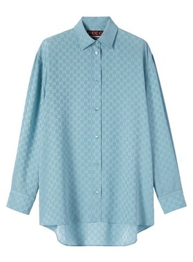 GUCCI 女士衬衫 837168Z7ATQ4141 AW2025 蓝色 GG 提花衬衫