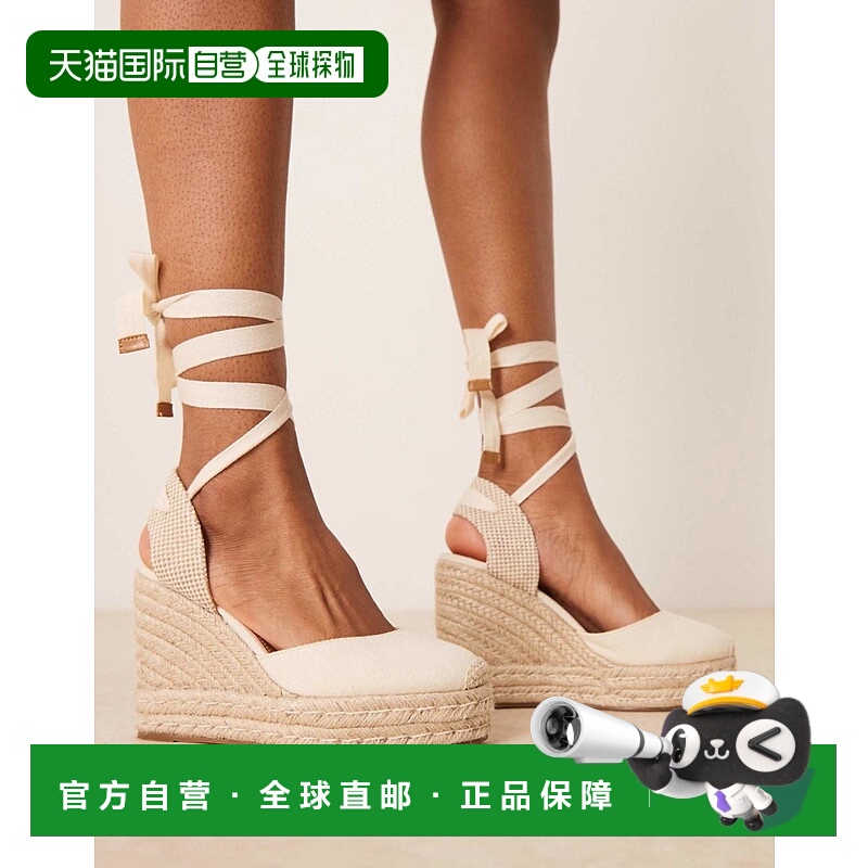 香港直邮ASOS 女士 Tyra 设计藏趾亚麻布坡跟鞋(自然色)