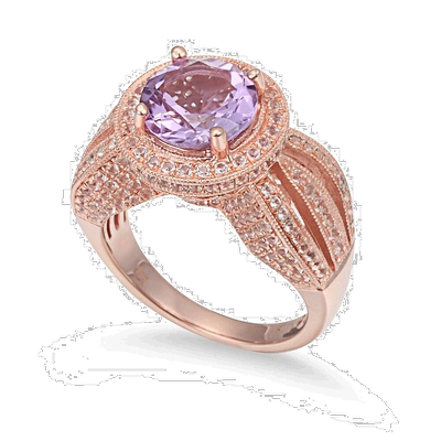 自营 Suzy Levian 纯银 4.37 TCW 紫色紫水晶戒指 - 粉红色 美国