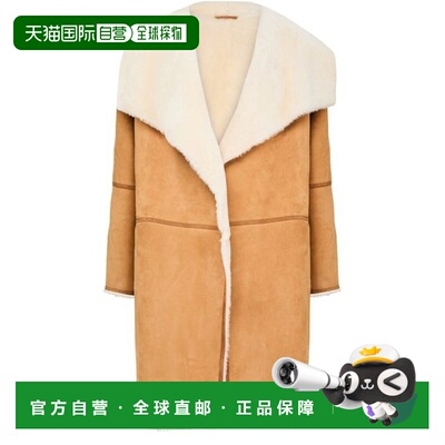 自营欧洲直邮Toteme Outerwear女士棕褐色羊皮披肩式领口中长款大