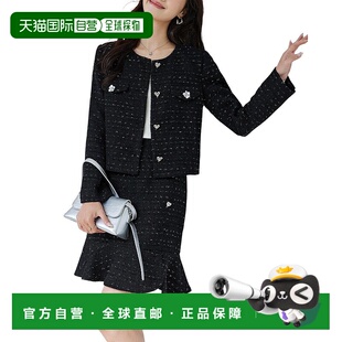 自营 OUNIXUE 2件套运动夹克和裙子-黑色 美国奥莱直发半身裙女装