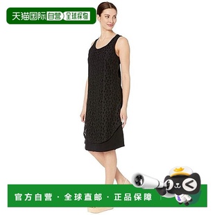 JDM527 自营 Preppy 黑色蕾丝层低圆领无袖 tribal部落连衣裙女式