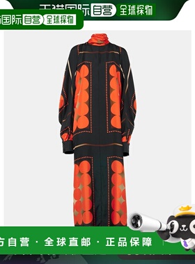 1h可退 香港直邮KHAITE 女士 Lexi 印花缎面长款连衣裙 orange橙