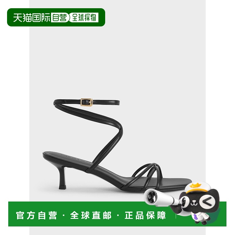 日本直邮CHARLES&KEITH 小ck PU 夏新法式方头细跟绑带高跟 一字