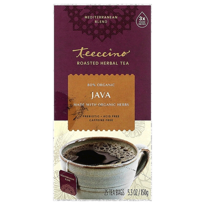 香港直邮Teeccino,烤花草茶，爪哇，不含，25 茶袋，5.3 盎司（15