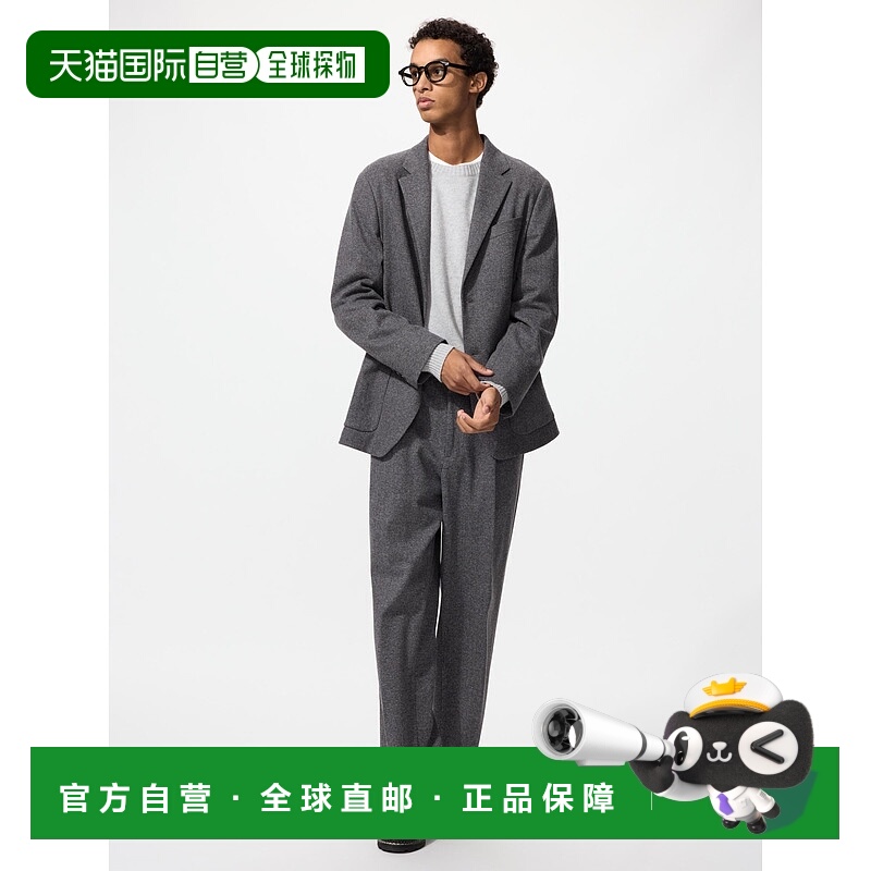 日潮跑腿UNIQLO优衣库 宽松长裤/人字纹 481098直筒裤