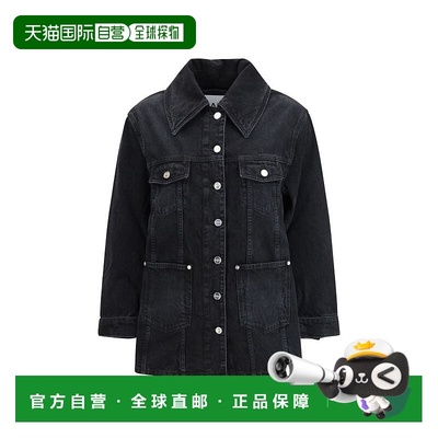 自营Ganni Cotton blue Women's Jacket - black 美国奥莱直发