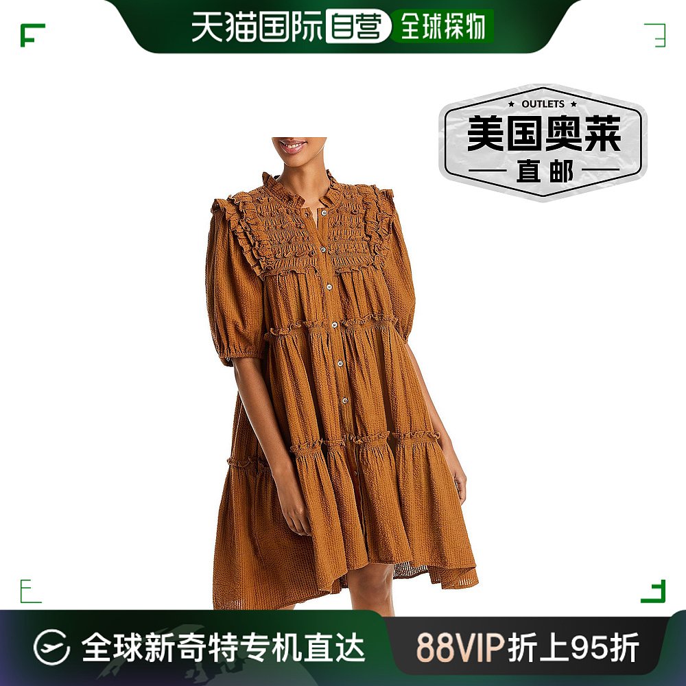 sea new yorkSeersucker Mini Shift Dress tobacco 【美国奥莱】 女装/女士精品 连衣裙 原图主图