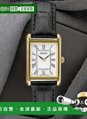 【日本直邮】Seiko精工 手表 女款方形指针式石英表黑色皮表带SWR