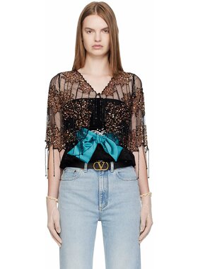 潮奢 Valentino 华伦天奴 女士 黑色亮片夹克 7B3CE4S09D2