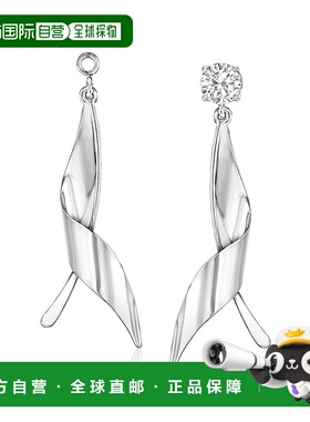 自营 Ross-Simons 14kt 白金扭叶吊式耳环夹克 - 白色 美国奥莱直