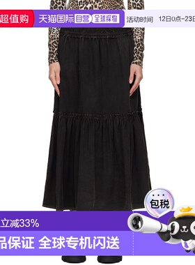 1h可退 香港直邮GANNI 甘尼 女士 黑色 Washed Smock 半身裙 W087