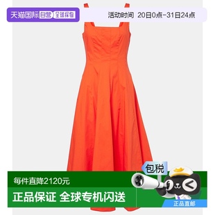 香港直邮Staud Wells 1h可退 女士 舒 棉府绸中长连衣裙 red红色