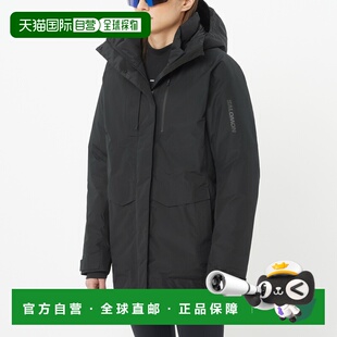自营欧洲直邮SALOMON 深黑色合成材料女士连帽鹅绒羽绒服外套