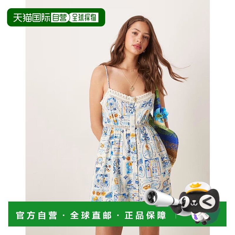 1h可退 香港直邮ASOS 女士 through postcard 设计刺绣背心系扣迷