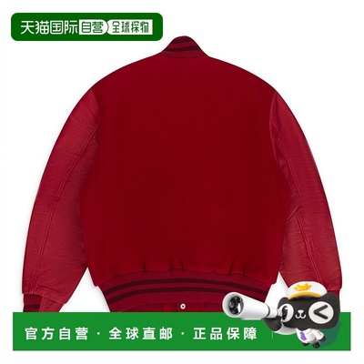 自营 purple brand经典羊毛皮革红色飞行员夹克 - 红色 美国奥莱