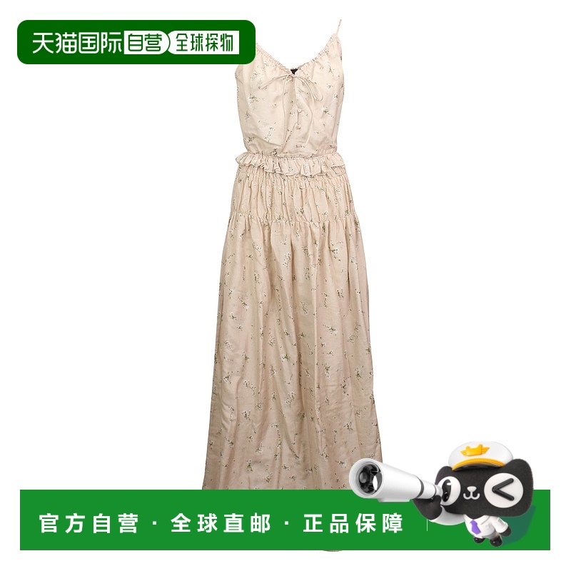 自营 Amiri印花棉Voile Maxi连衣裙-裸色-米色 美国奥莱直发服饰
