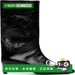 香港直邮Jil Sander 吉尔 桑达 女士 黑色 Crinkled Calfskin 中