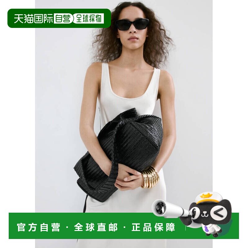 自营欧洲直邮MANGO 女士米白色缎面双色中长款连衣裙吊带性感图片