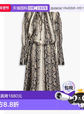 1h可退 香港直邮KHAITE 女士 Cole cupro-satin 蛇纹中长连衣裙 5