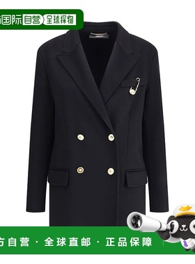 自营Versace羊毛和cachemire双排扣女式大衣-黑色 美国奥莱直发