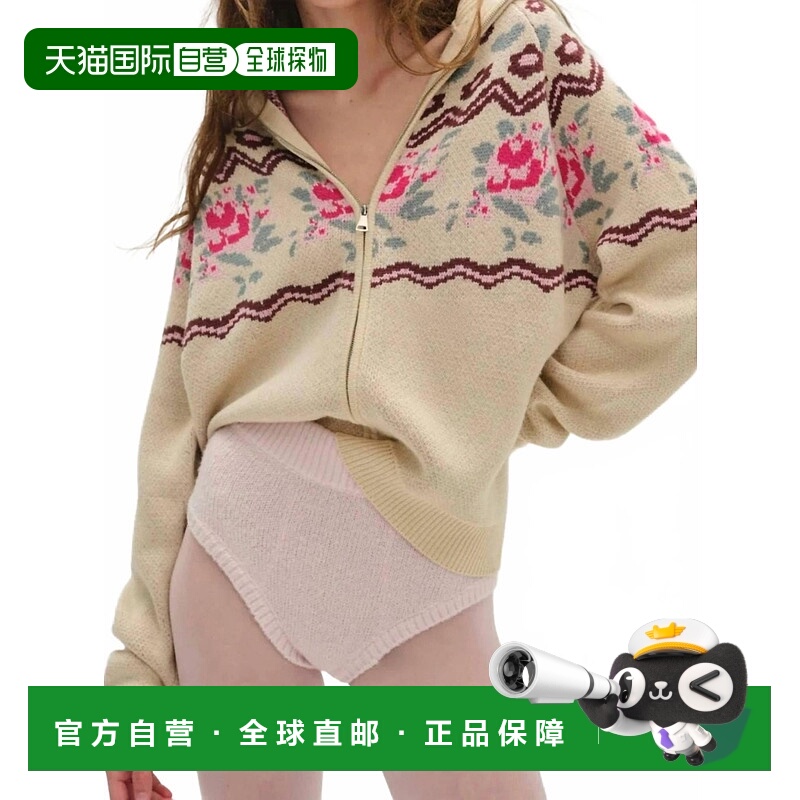 自营for love & lemonsSki Lodge Zip Up Cardigan In Cream - cr