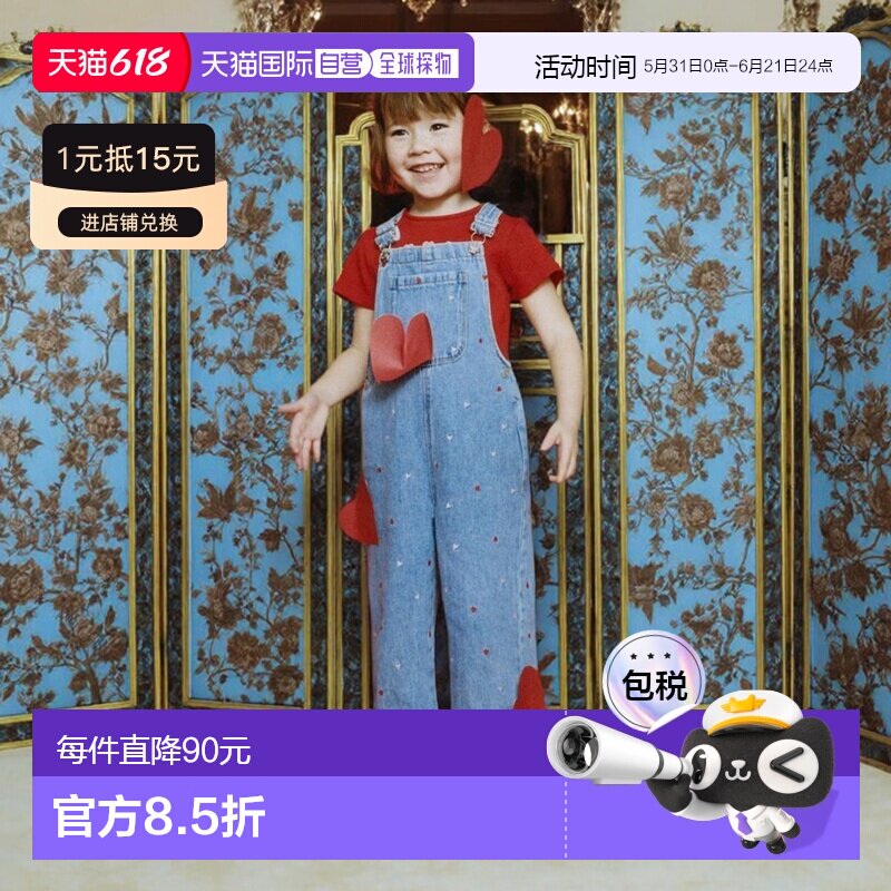 日本直邮Zara心形刺绣长款牛仔背带裤连体裤