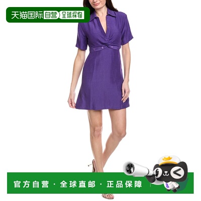 自营Sandro Linen-Blend Mini Dress - purple 美国奥莱直发
