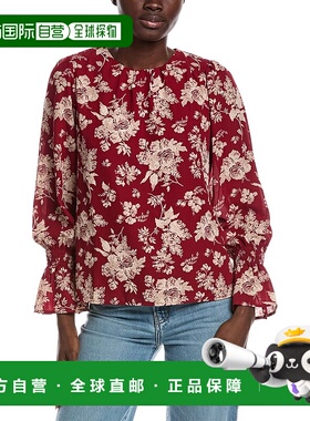 自营CeCe Smocked Flounce Sleeve Blouse - red 美国奥莱直发