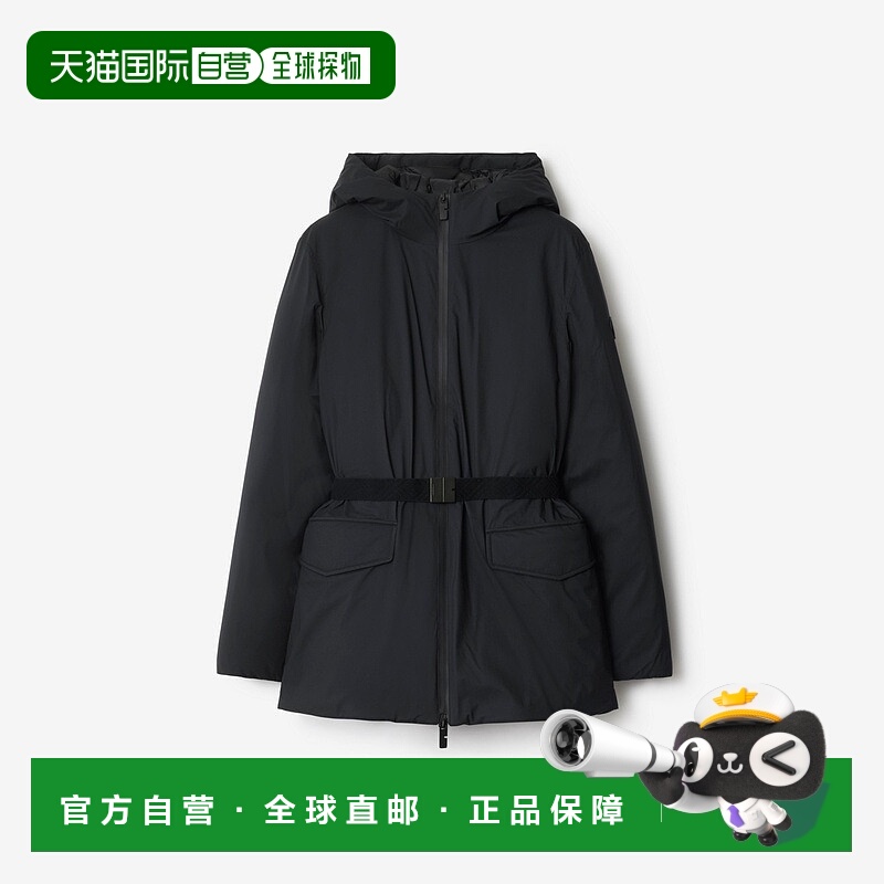 自营欧洲直邮Burberry博柏利 女士黑色聚酰胺短款连帽大衣鹅绒