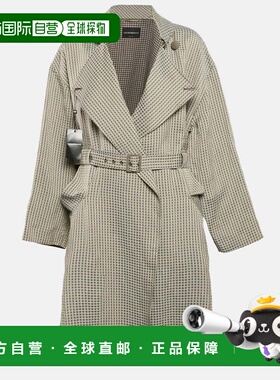 自营Emporio Armani Beige Gingham Linen Blend Trench Coat - b