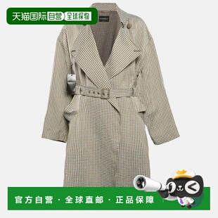 自营Emporio Armani Beige Gingham Linen Blend Trench Coat - b