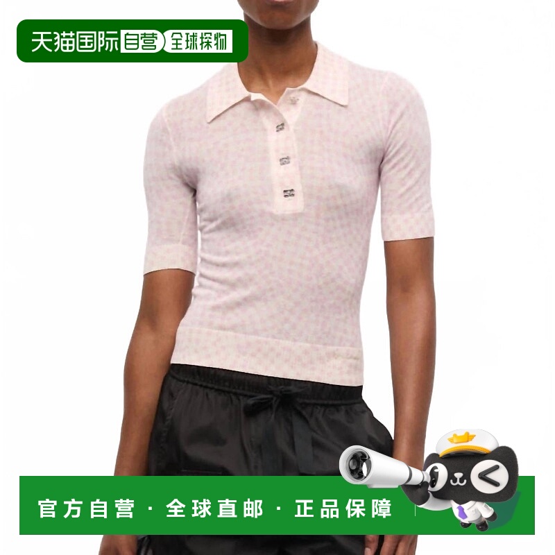 自营ganniWomen's Sheer Printed Polo Top In Bleached Mauve -