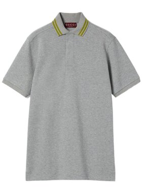 GUCCI 男士T恤 811234XJG7C1183 SS2025 灰色 印花Polo衫
