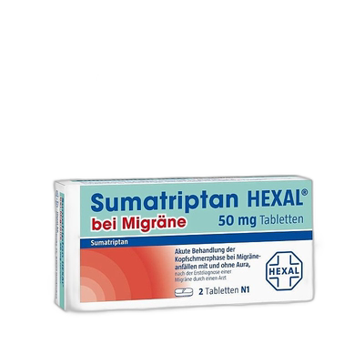 欧洲直邮德国大药房HEXAL成人中重度偏头痛特效止疼片2粒舒马曲坦