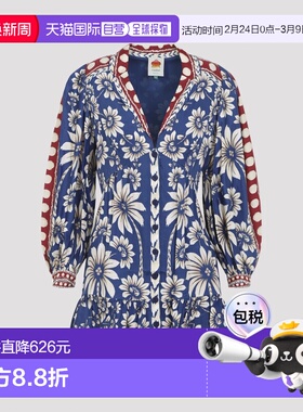 1h可退 香港直邮FARM RIO 女士 LUNA 蓝色粘胶纤维迷你连衣裙 350