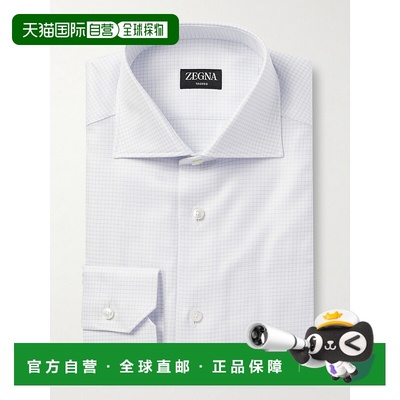 1h可退 香港直邮Zegna 杰尼亚 男士 格纹棉质衬衫 9MS0BA20107