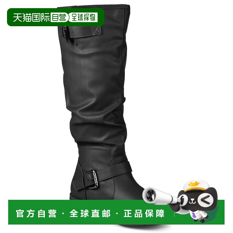 自营 Journee Collection宽款小牛女式风暴靴-黑色 美国奥莱直发