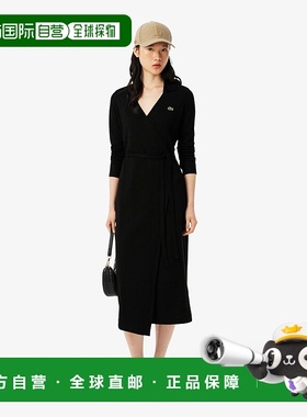 1h可退 日本直邮LACOSTE 女装 棉质弹力 slim fit wrap dress 襟